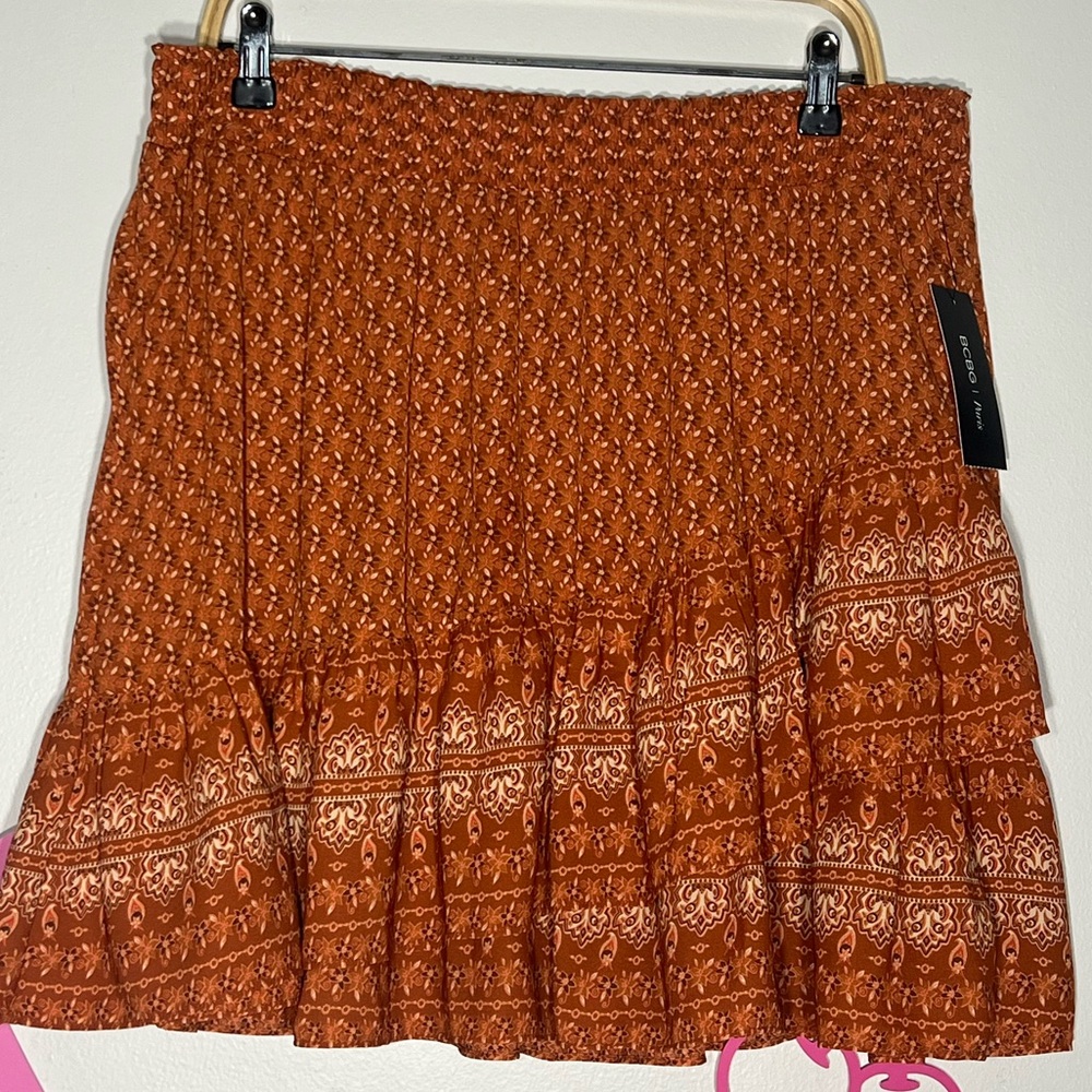 BCBG Bubble Mini Skirt with Smocked Ruffles